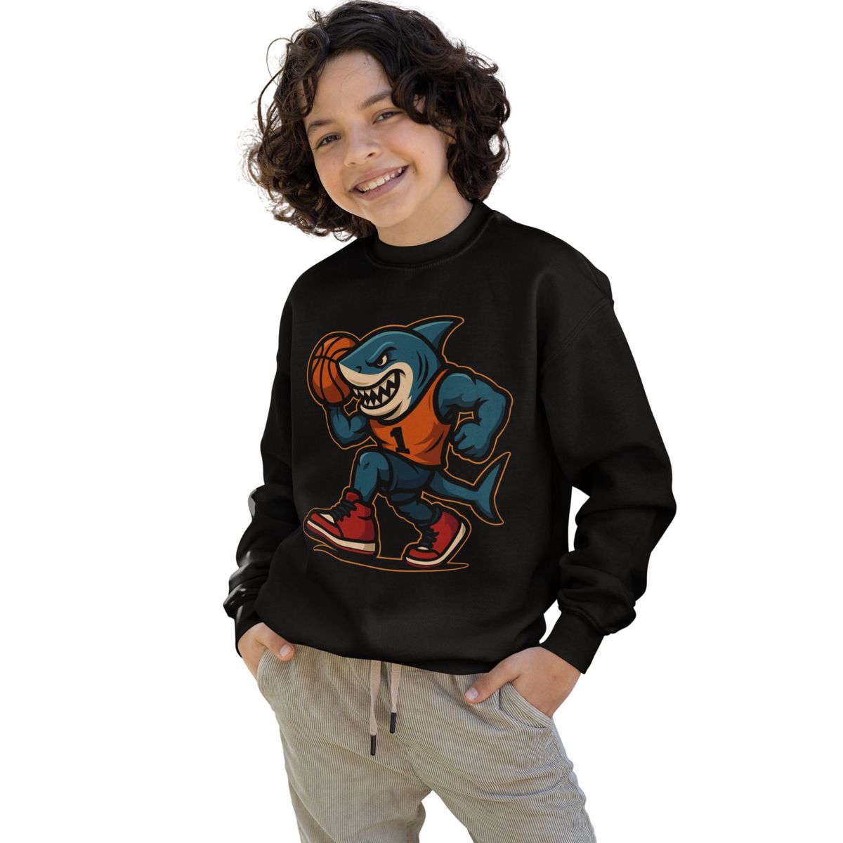 GENERICO - poleras niño franelado negro tiburon