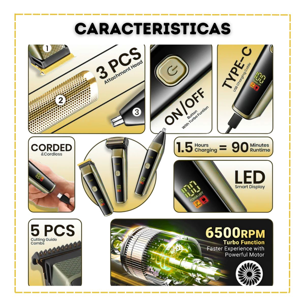 GENERICO - Cortadora Personal VGR 3 en 1 Nasal, Trimmer y Shaver - V-366 DORADO