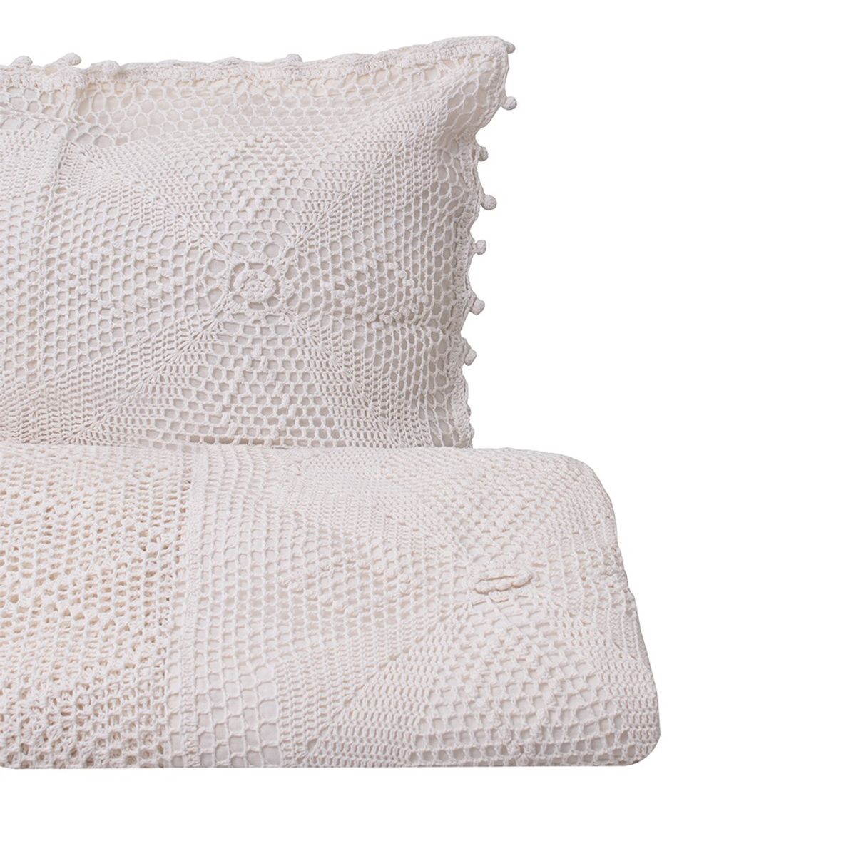 PANORAMA HOGAR - Juego de Sobrecama Crochet Forrado con 2 Fundas de Algodón