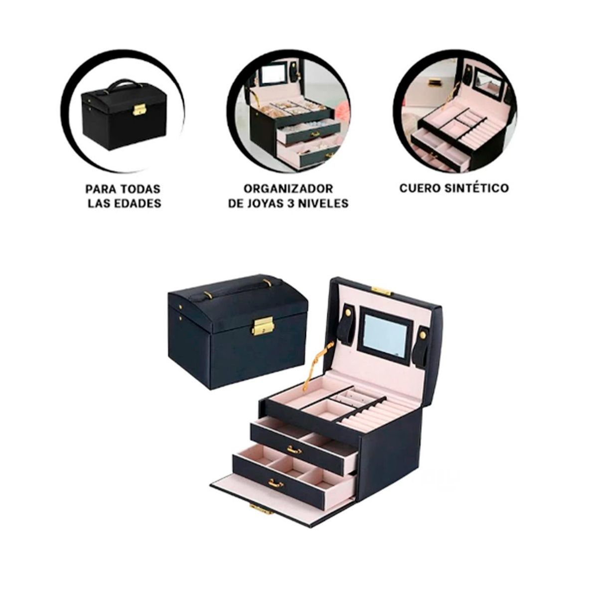 RYBIU IMPORT - Pack4 Joyero Elegante y Funcional de Color Negro