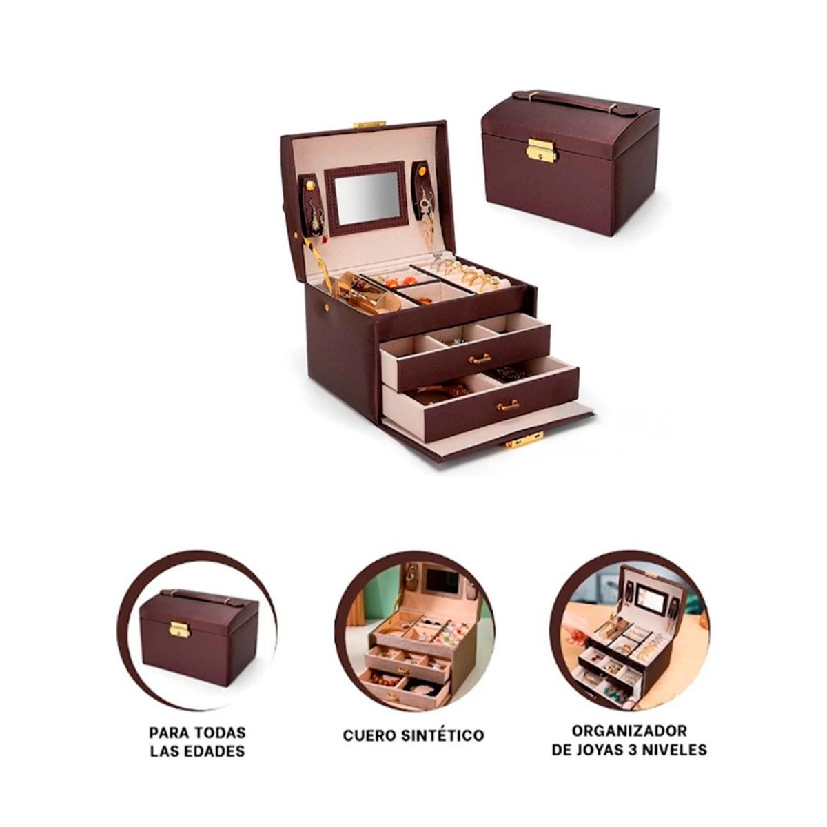 RYBIU IMPORT - Pack4 Joyero Elegante y Funcional de Color Marron