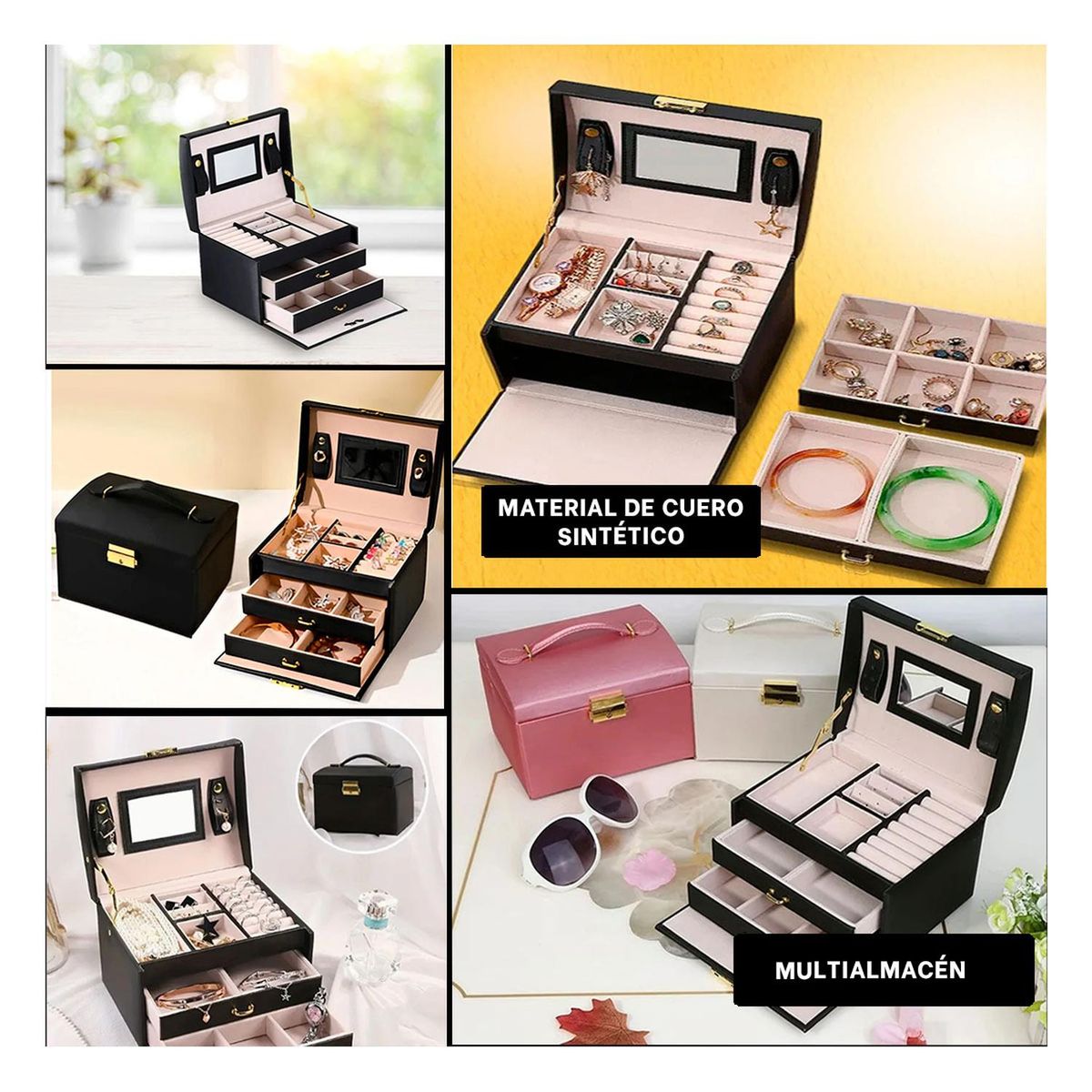 RYBIU IMPORT - Pack2 Joyero Elegante y Funcional de Color Negro