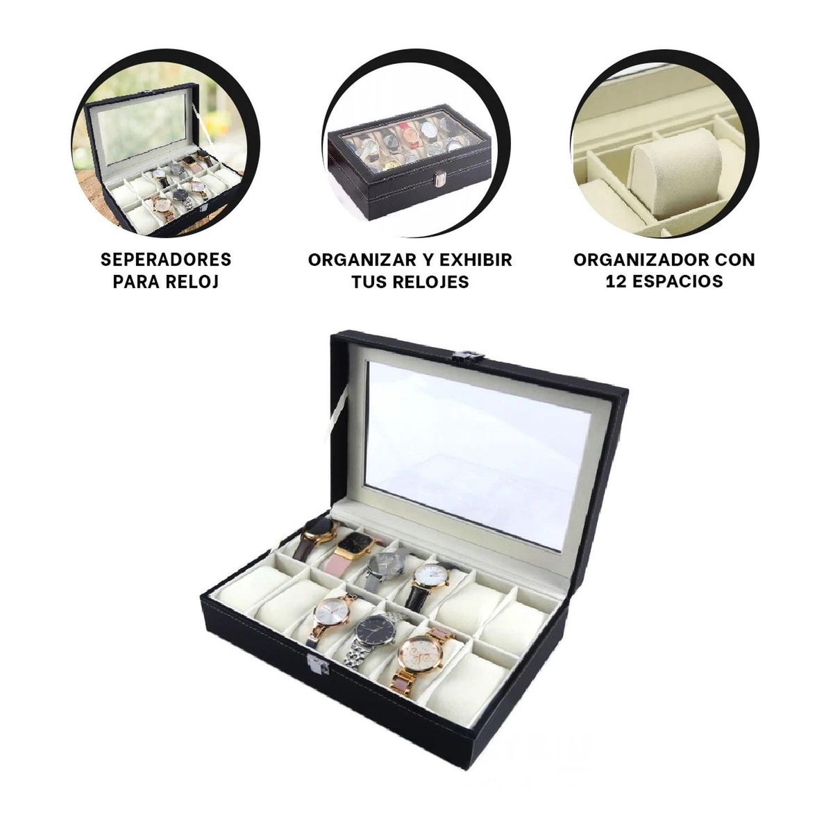 RYBIU IMPORT - Pack6 Organizador Porta Reloj con Separadeores en Negro