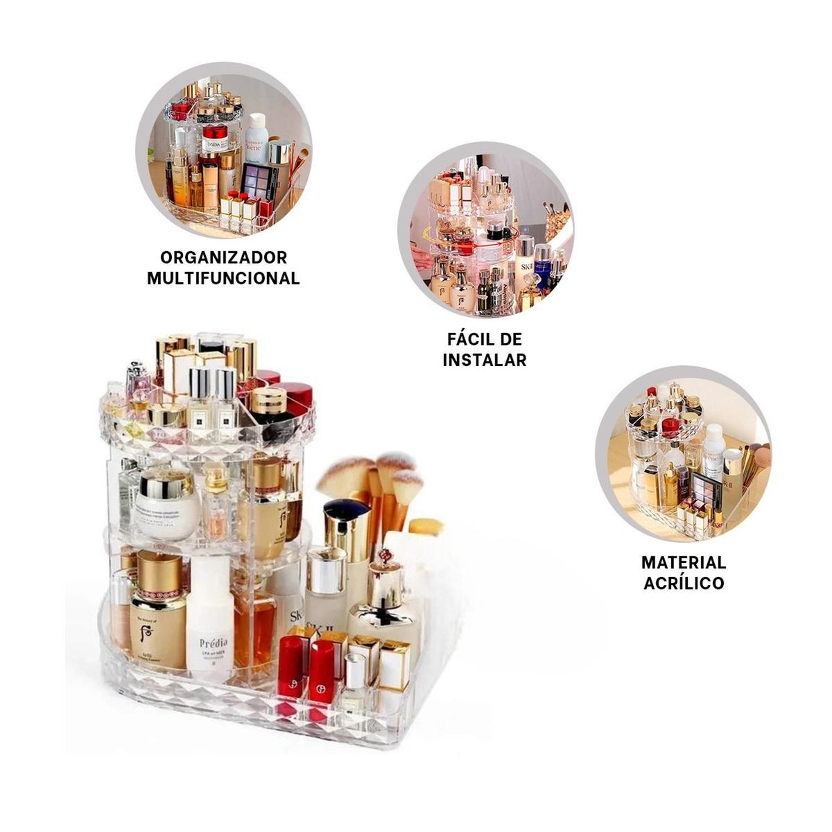 RYBIU IMPORT - Organizador de Maquillaje de Base Cuadrada 360° Transparente