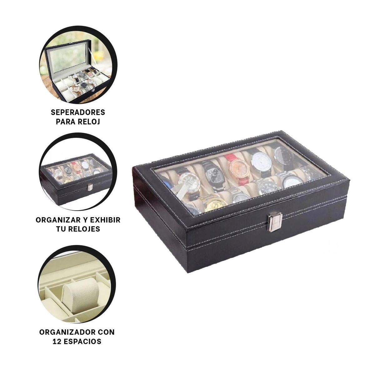 RYBIU IMPORT - Pack2 Organizador Porta Reloj con Separadeores en Negro