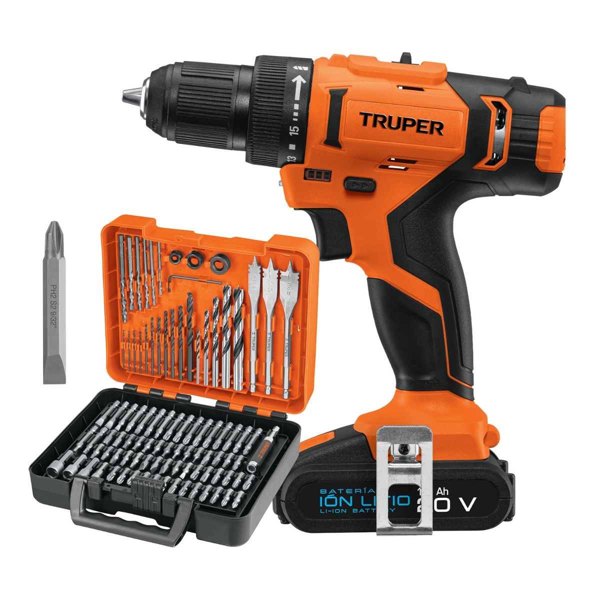 TRUPER - Taladro Inalámbrico 20V + Juego de 100 Brocas Truper