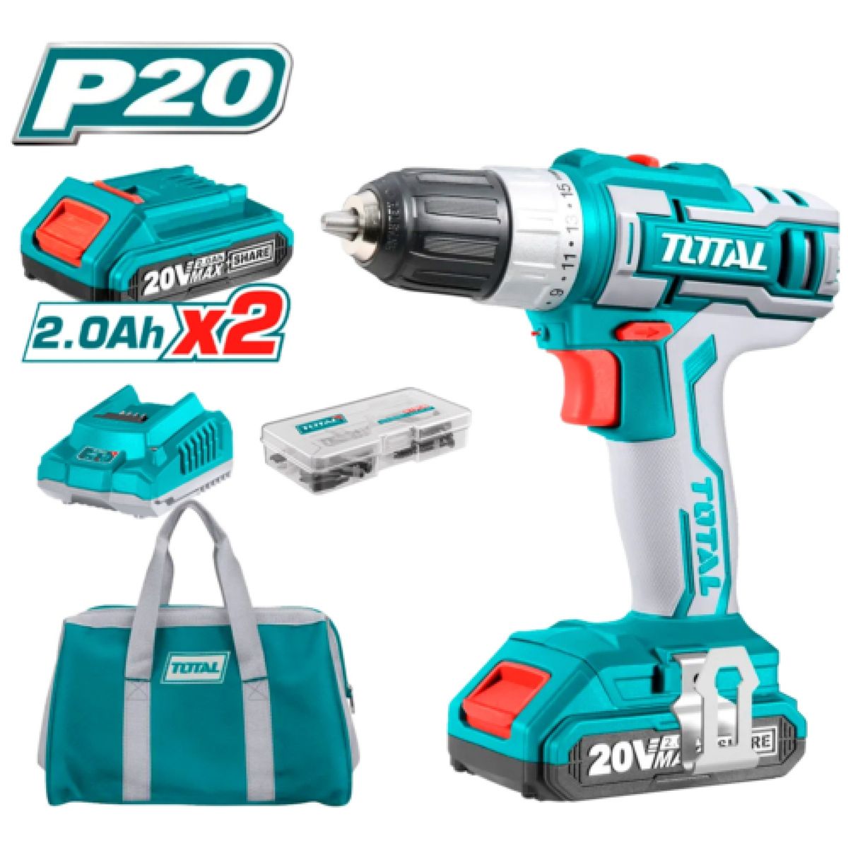 Total Tools - TALADRO LI-ION 20V 45NM 08-10MM 20AH KIT INDUSTRIAL - TDLI2002