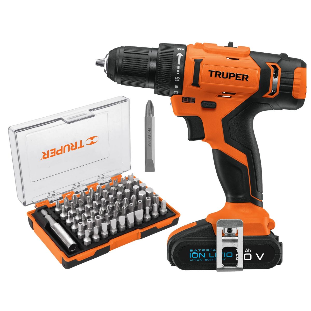 TRUPER - Combo Taladro inalámbrico 20V + Juego de 61 Puntas mixtas Truper