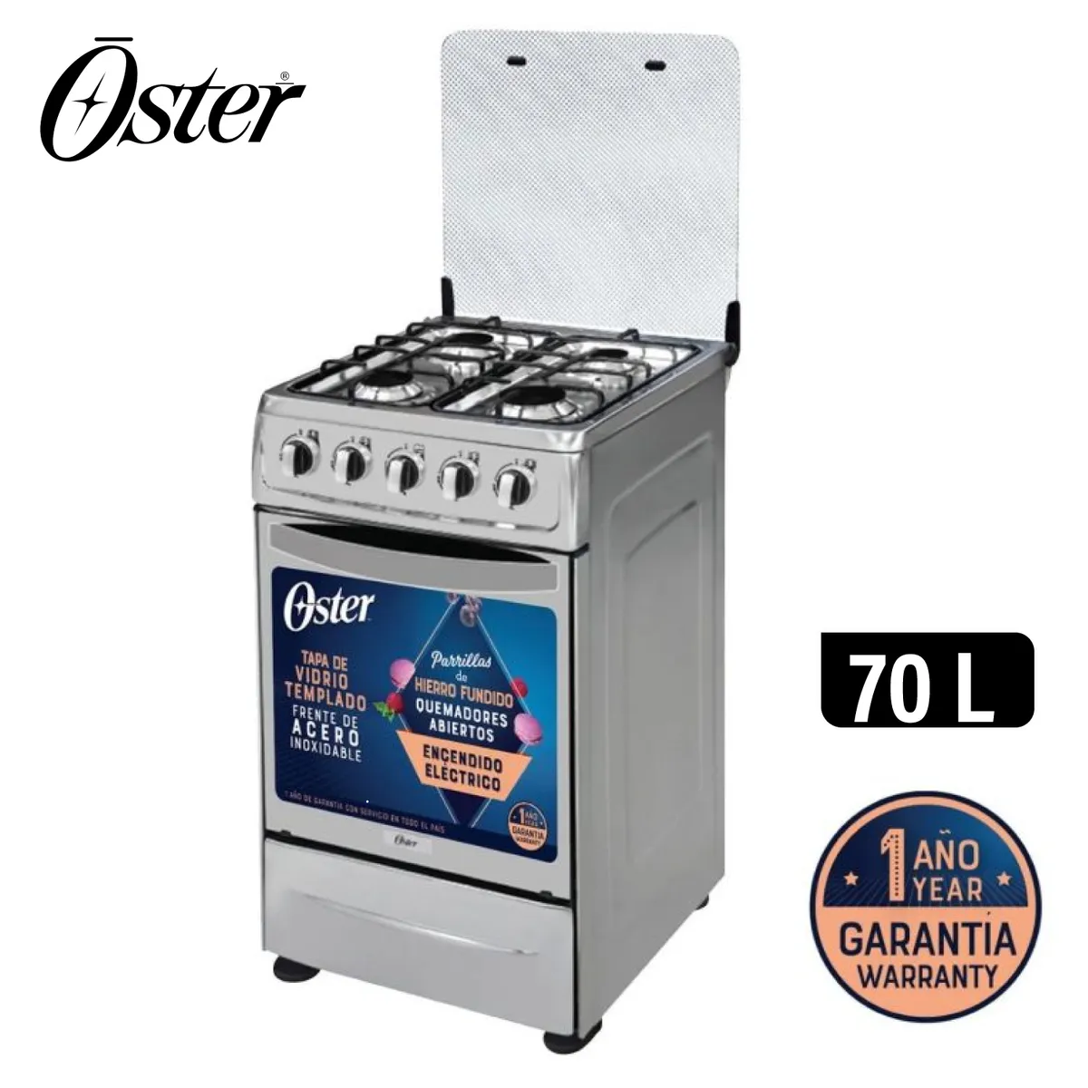 OSTER - Cocina Oster a Gas 4 Hornillas OS PGSC20G4HTSS Plateado