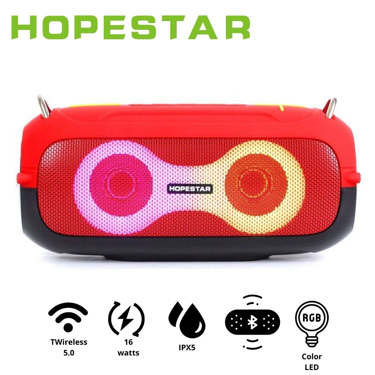 GENERICO - Parlante Portátil Hopestar A41 Rojo protección IPX5 16W iluminación