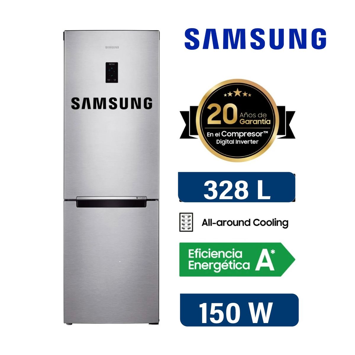 SAMSUNG - Refrigeradora Samsung No Frost 328L Bottom Freezer All Around Cooling Inox RB33J3230SAPE_.