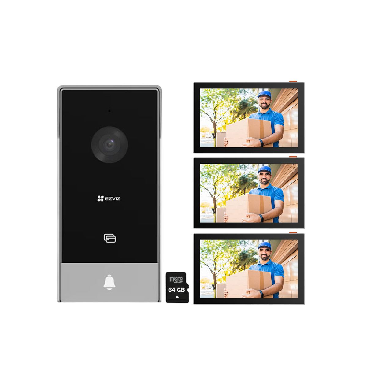 EZVIZ - Videoportero Wifi HP5 Full HD 3 Modos Desbloqueo + 2 Monitores 64GB