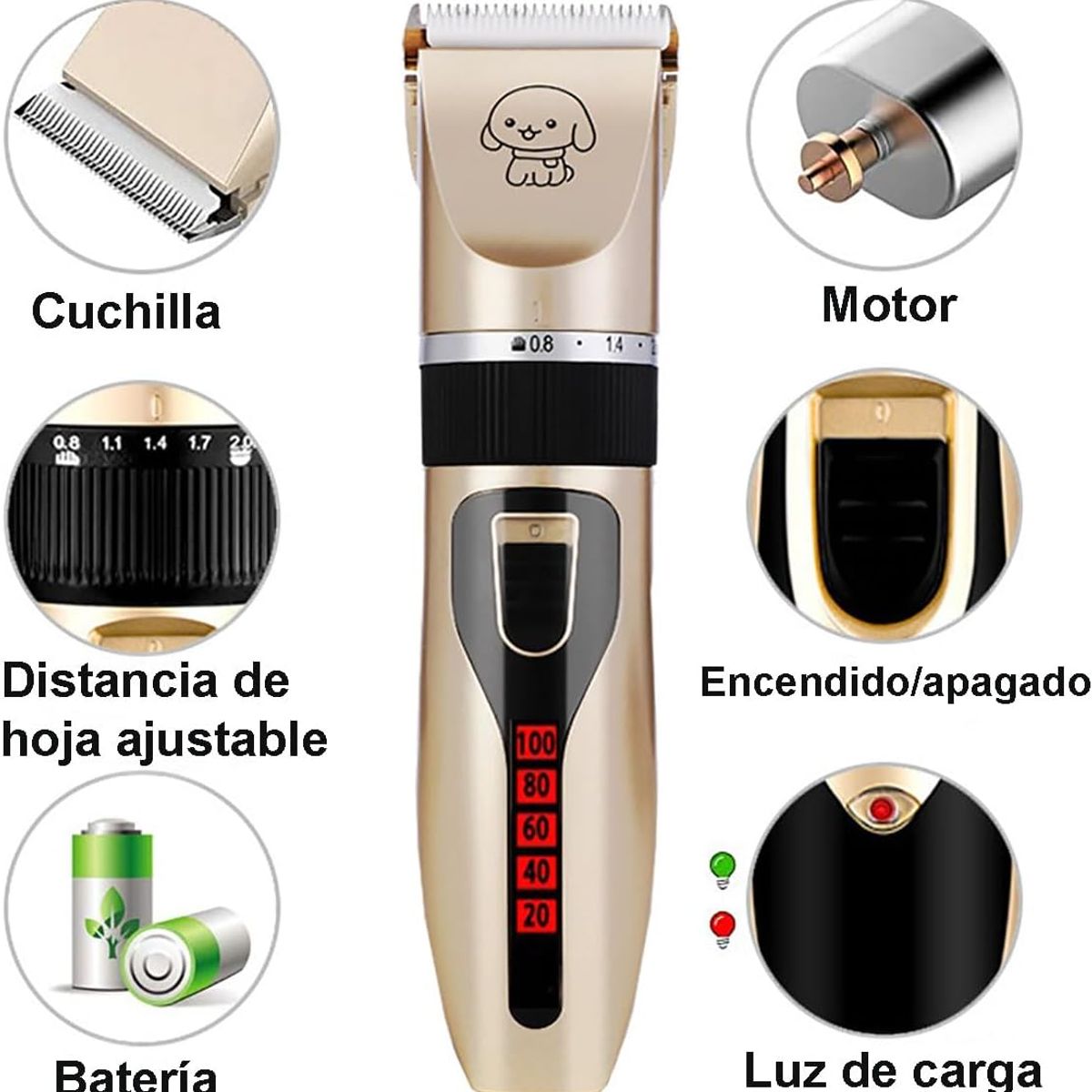 GENERICO - Kit Maquina De Cortar Pelo Mascotas Gatos Perros Recargable