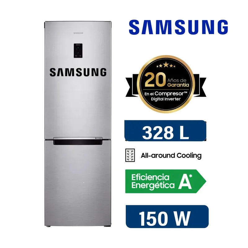 SAMSUNG - Refrigeradora Samsung No Frost 328L Bottom Freezer All Around Cooling Inox RB33J3230SAPE