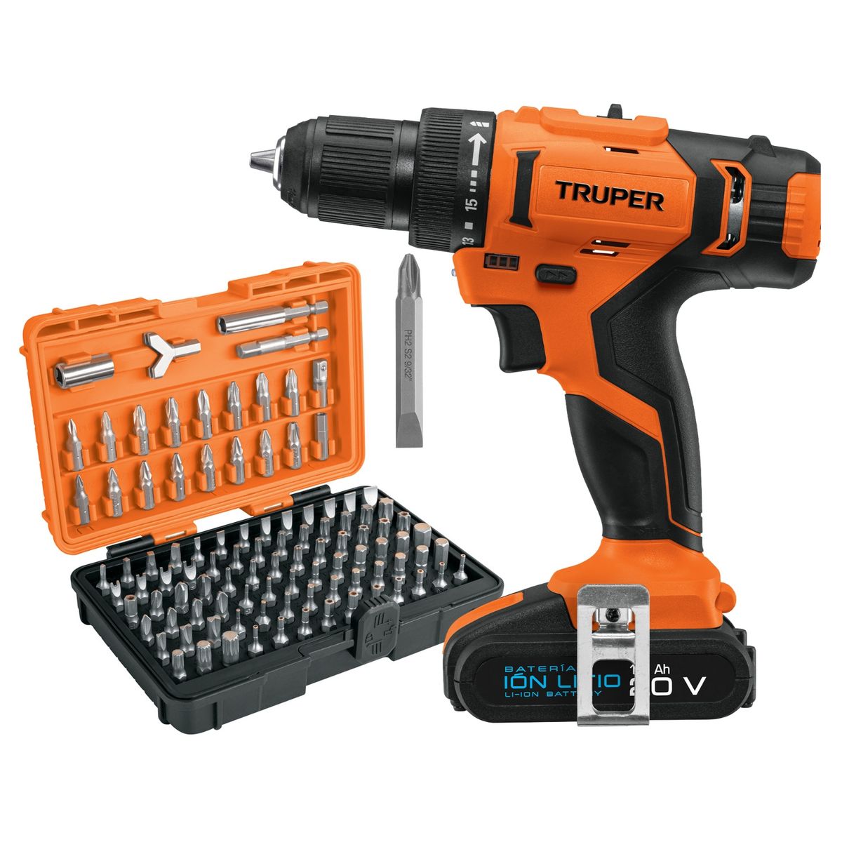 TRUPER - Combo Taladro Inalámbrico 20V + Juego de 100 Puntas Mixtas Truper