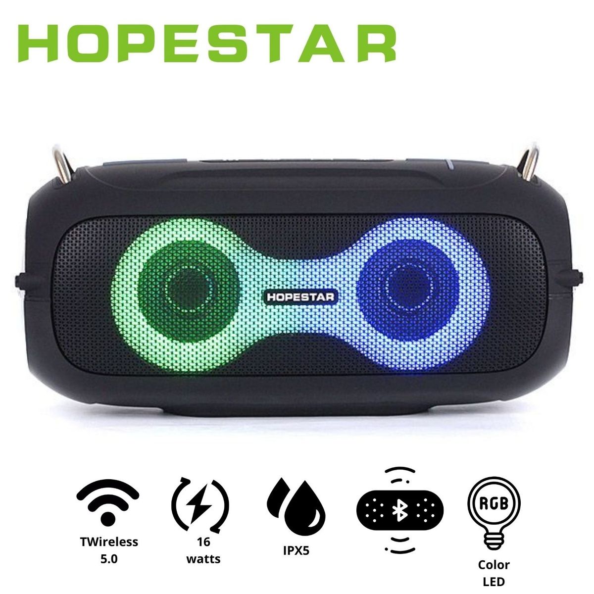 GENERICO - Parlante Portátil Hopestar A41 Negro protección IPX5 16W iluminación
