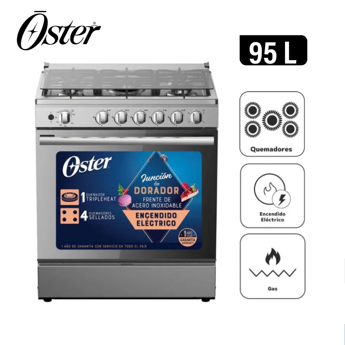 OSTER - Cocina a Gas OSTER 5 Quemadores – PGSGMICA305HSSGM
