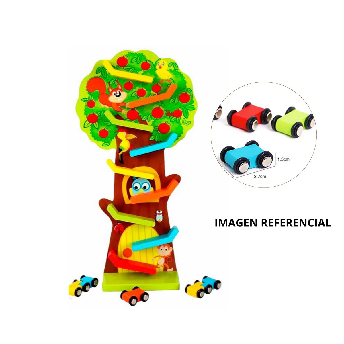 GENERICO - PISTA DE AUTOS DE MADERA CON FORMA DE ÁRBOL