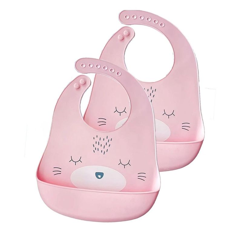 GENERICO - Babero Infantil de Silicona en Rosado Y+Papel de Regalo