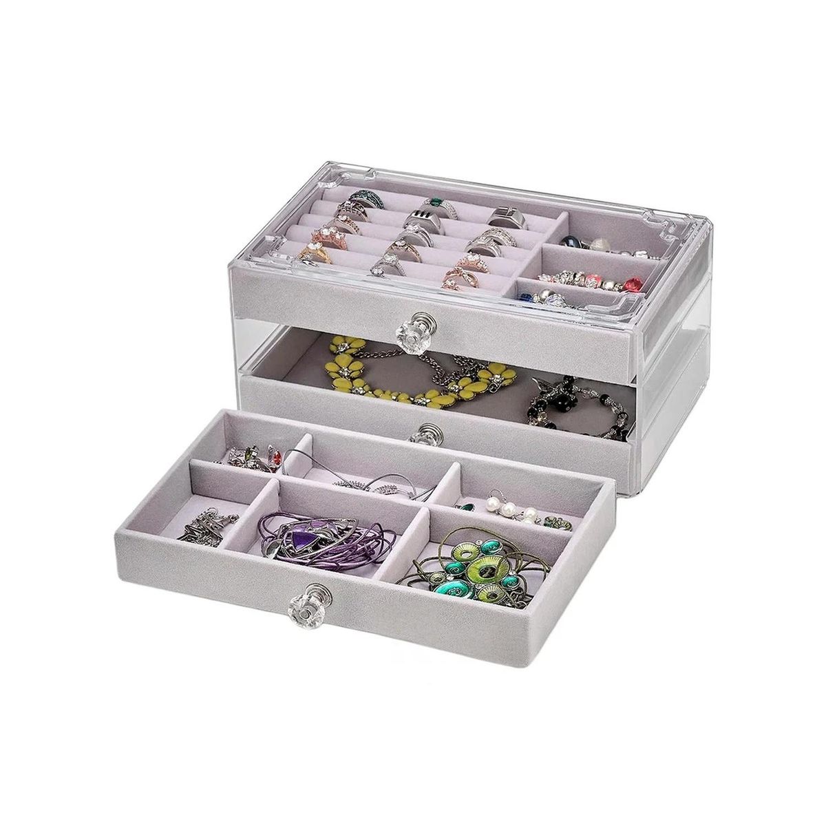 RYBIU IMPORT - Joyero 3 Niveles con Interior Suave en Color Plomo