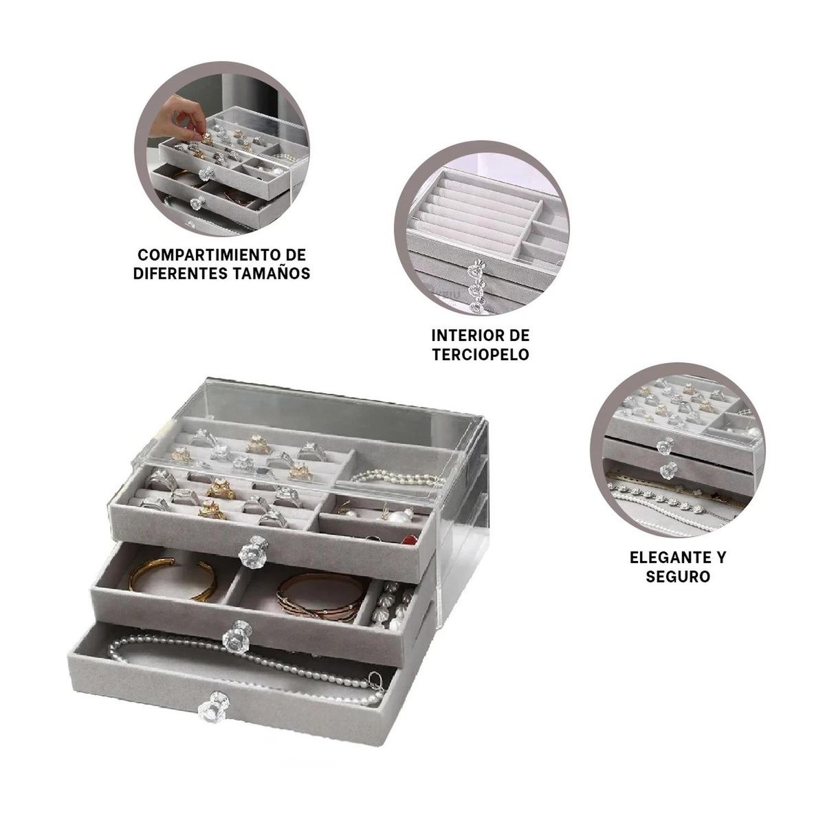 GENERICO - Joyero de 3 Divisiones Compacto en Plomo Y+Regalo Stickers