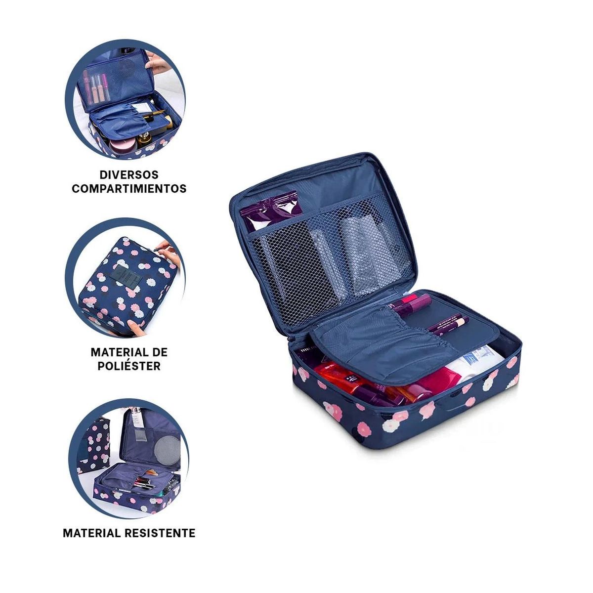 RYBIU IMPORT - Neceser con Diseño Floreado Multiusos para Viajes en Azul