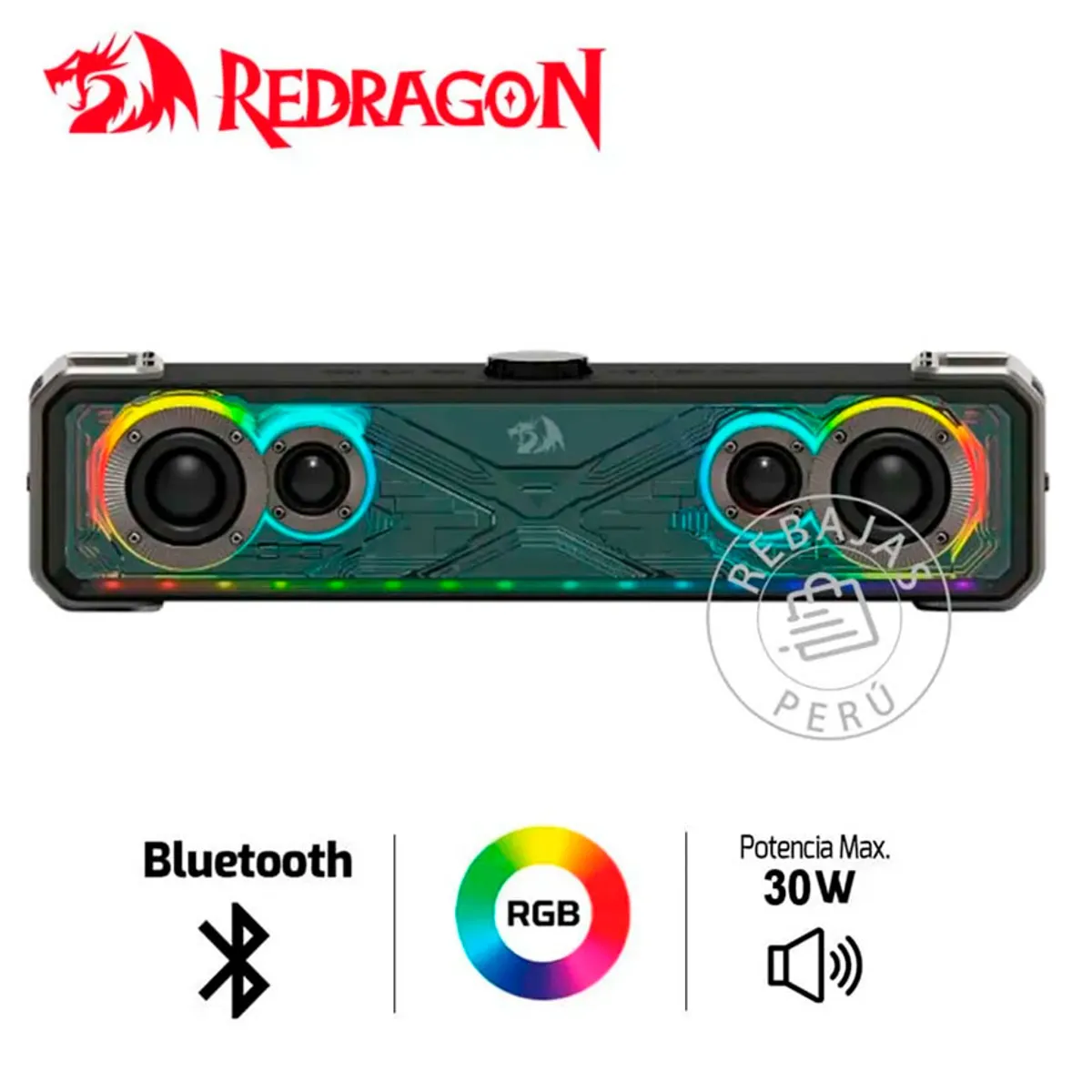 REDRAGON - Parlante Redragon SURGE GS817 Negro Bluetooth 5.0 y 30W Stereo