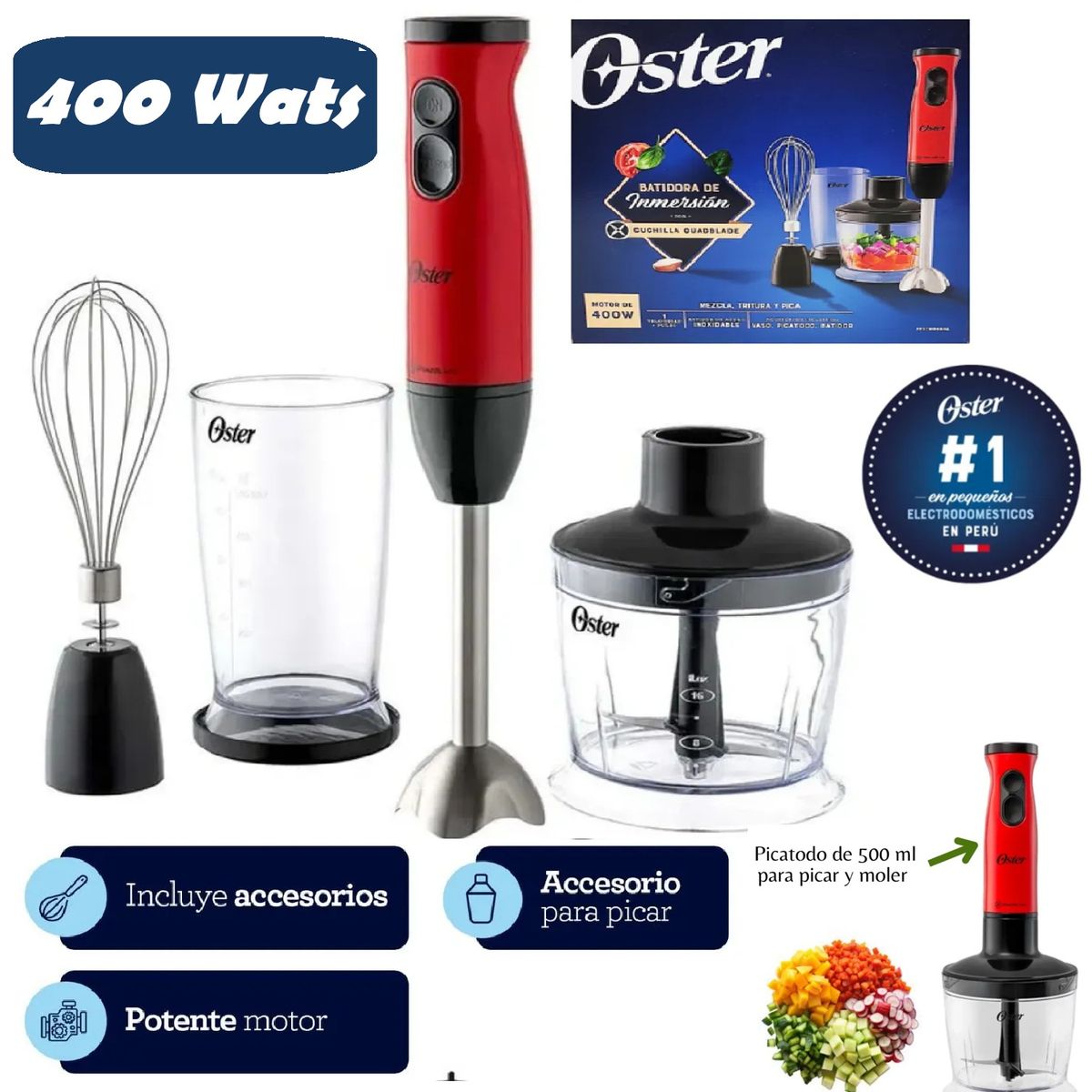 OSTER - Batidora Oster de Inmersión 3 en 1 de  FPSTHB460A 400 Wats