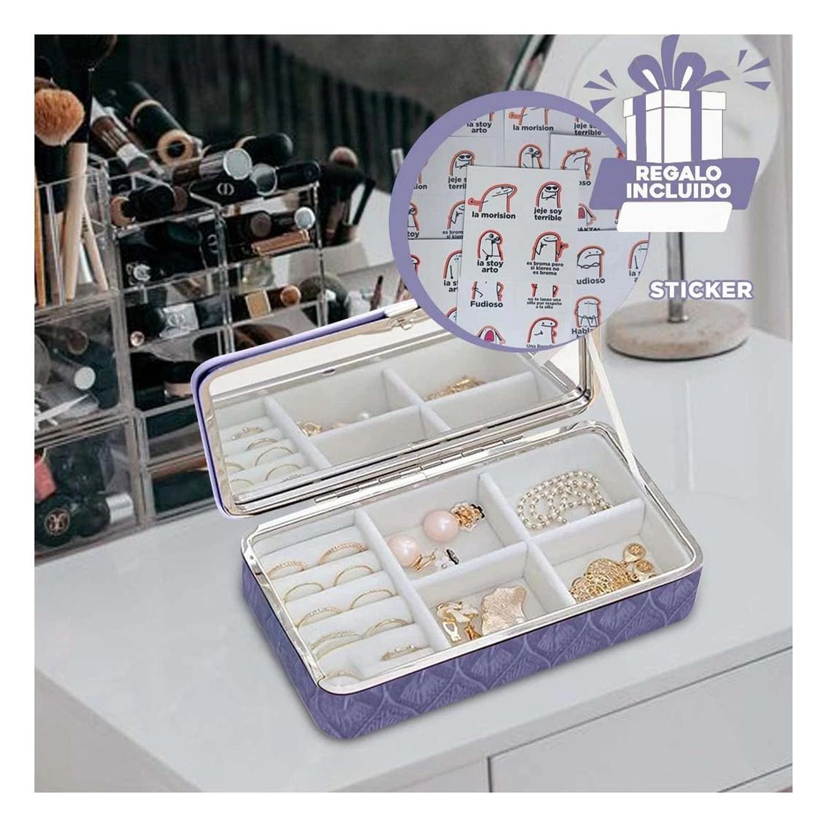 RYBIU IMPORT - Pack12 Estuche Moderno con Espejo en Lila Y+Regalo Stickers