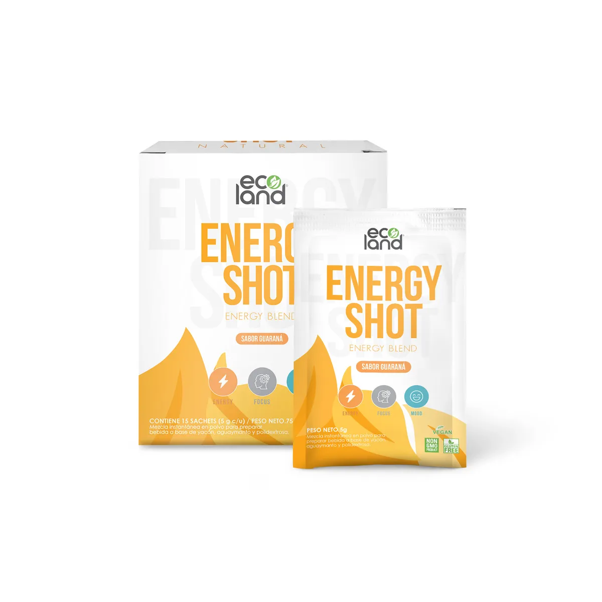 ECOLAND - ENERGY SHOT- ENERGIZANTE NATURAL- CAJA 15 SACHETS GUARANÁ