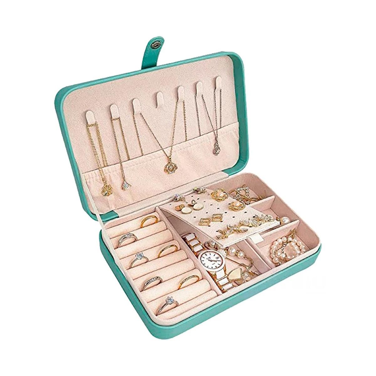 RYBIU IMPORT - Joyero Organizador para Senoritas de Cuero de Color Celeste