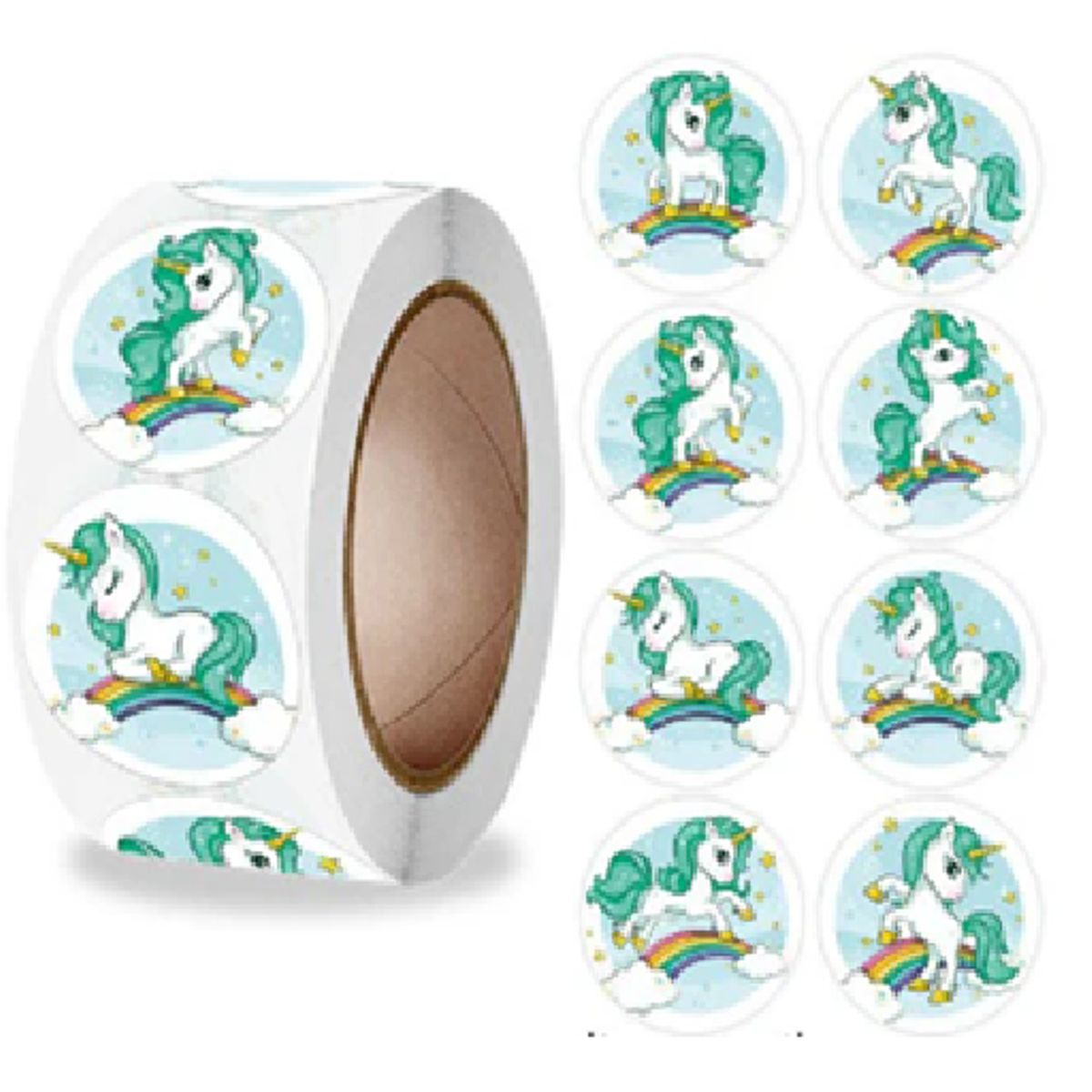 GENERICO - 100 stickers en rollo UNICORNIOS 4