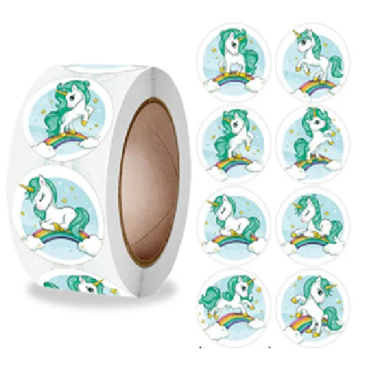 GENERICO - 100 stickers en rollo UNICORNIOS 4