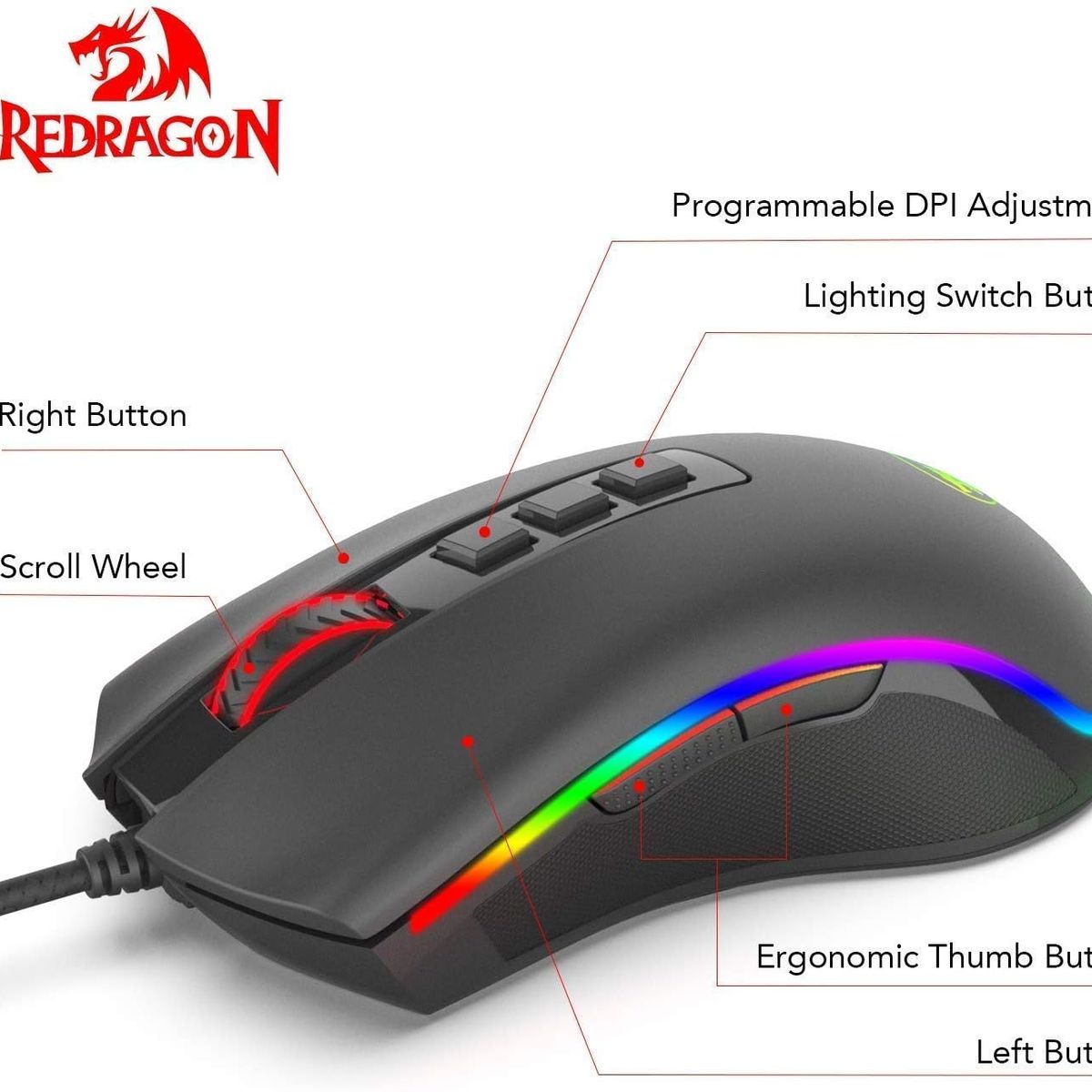 REDRAGON - Mouse Gamer Redragon Cobra M711 RGB Negro