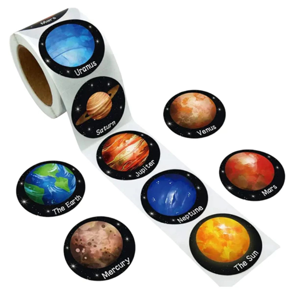 GENERICO - 100 stickers en rollo planetas MODELO 2