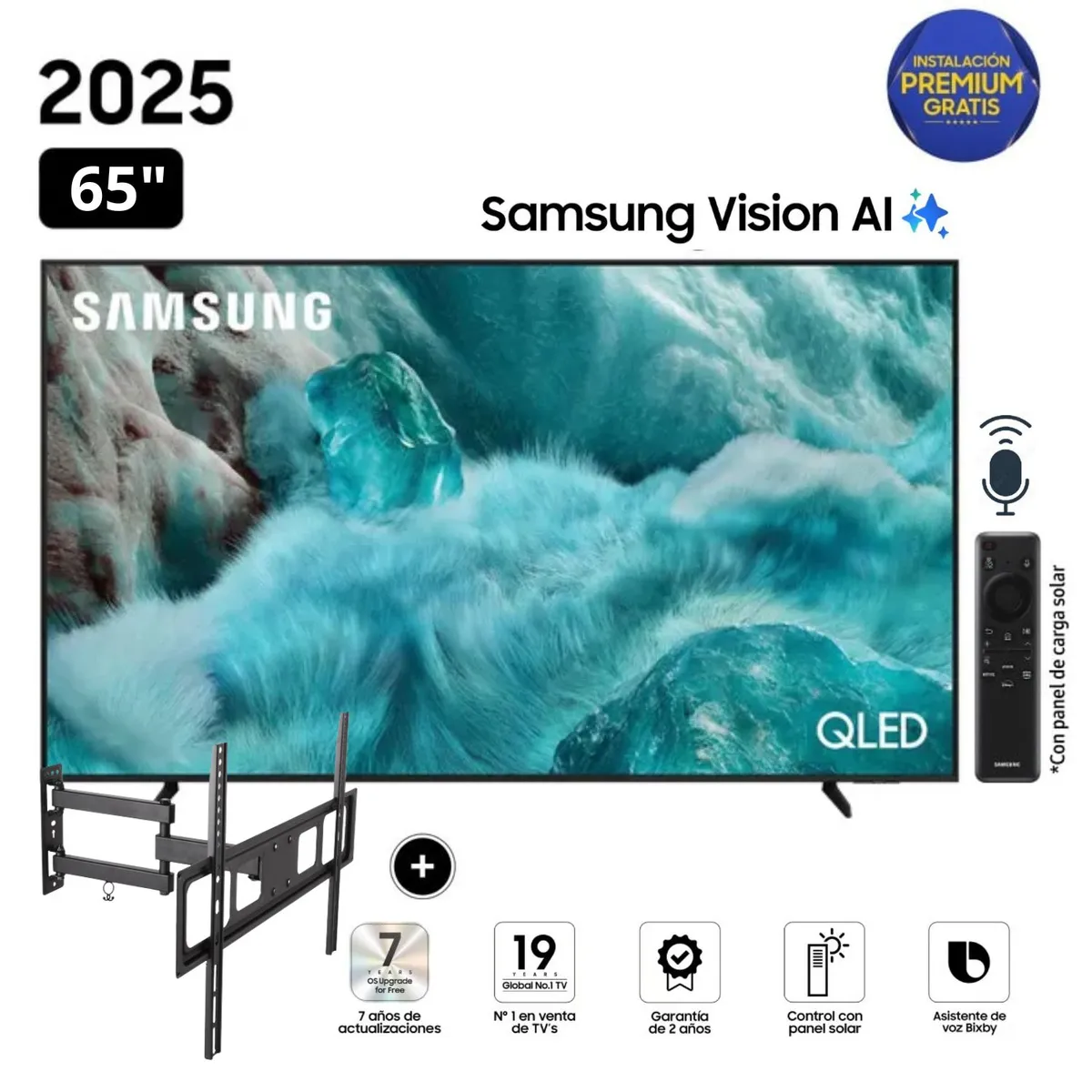 SAMSUNG - Televisor Samsung QLED 65 Visión AI Smart TV QN65Q7F + Rack Giratorio