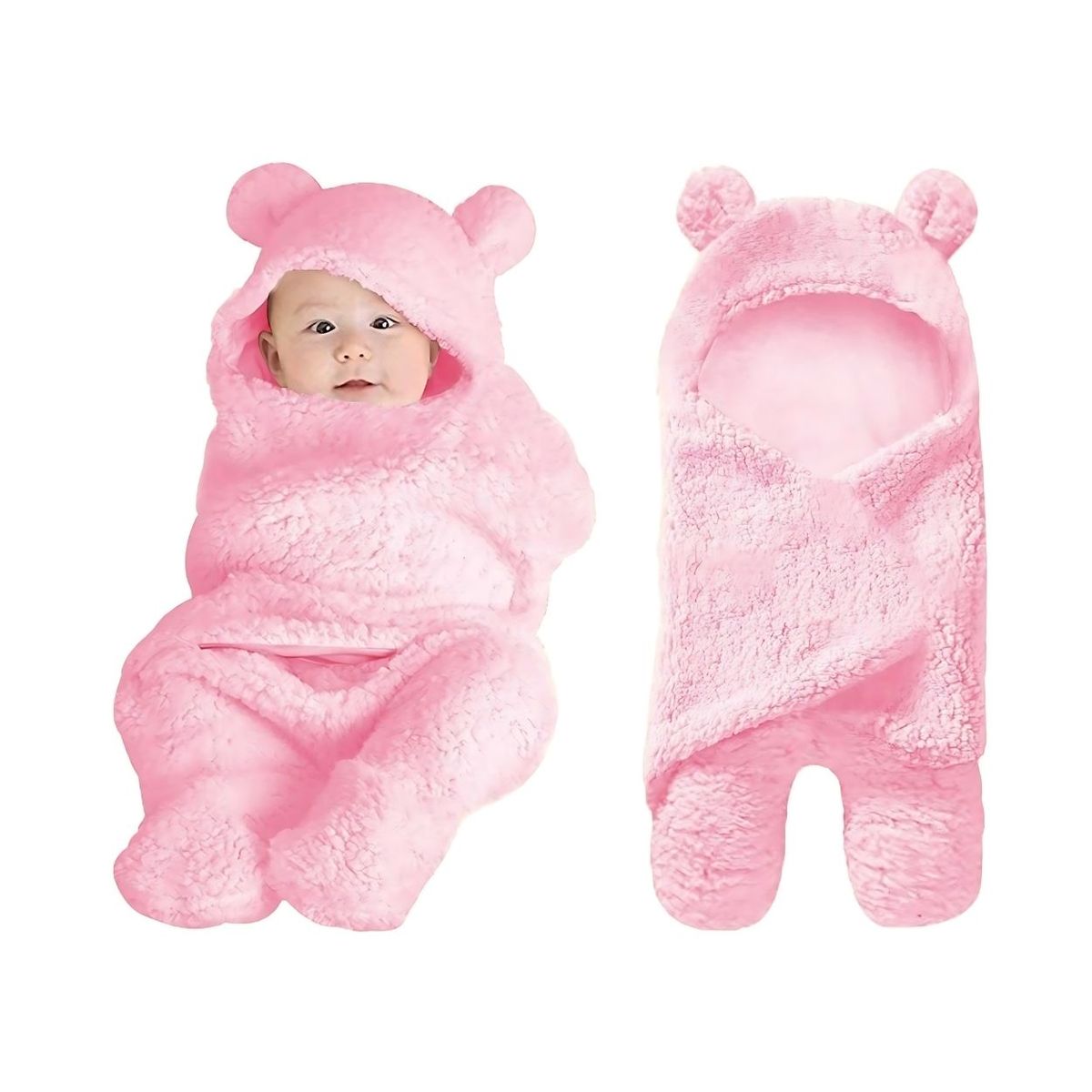 GENERICO - Manta Envolvente Rosada Osito de Felpa para Bebé Niña