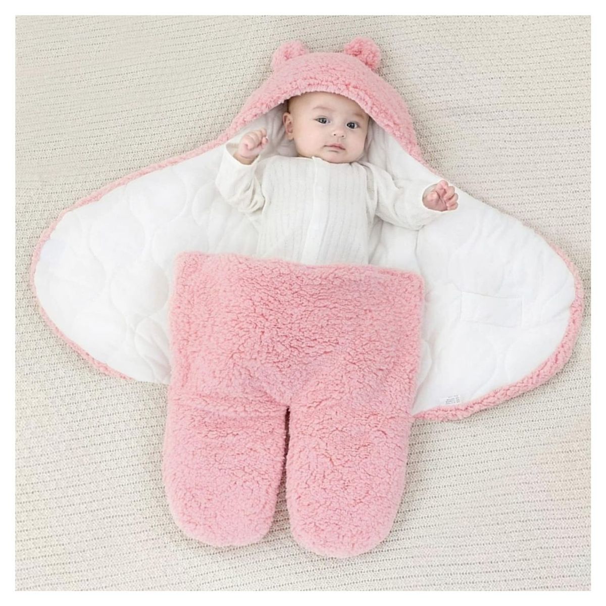 GENERICO - Manta Envolvente Rosada Osito de Felpa para Bebé Niña
