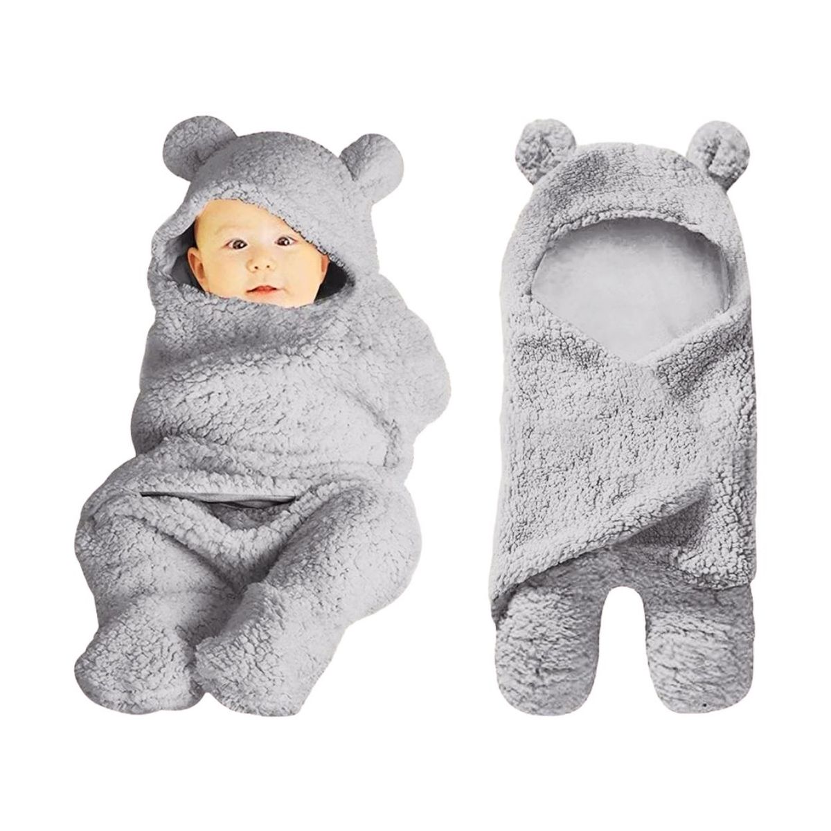 GENERICO - Manta Envolvente Gris Osito de Felpa para Bebé Niña