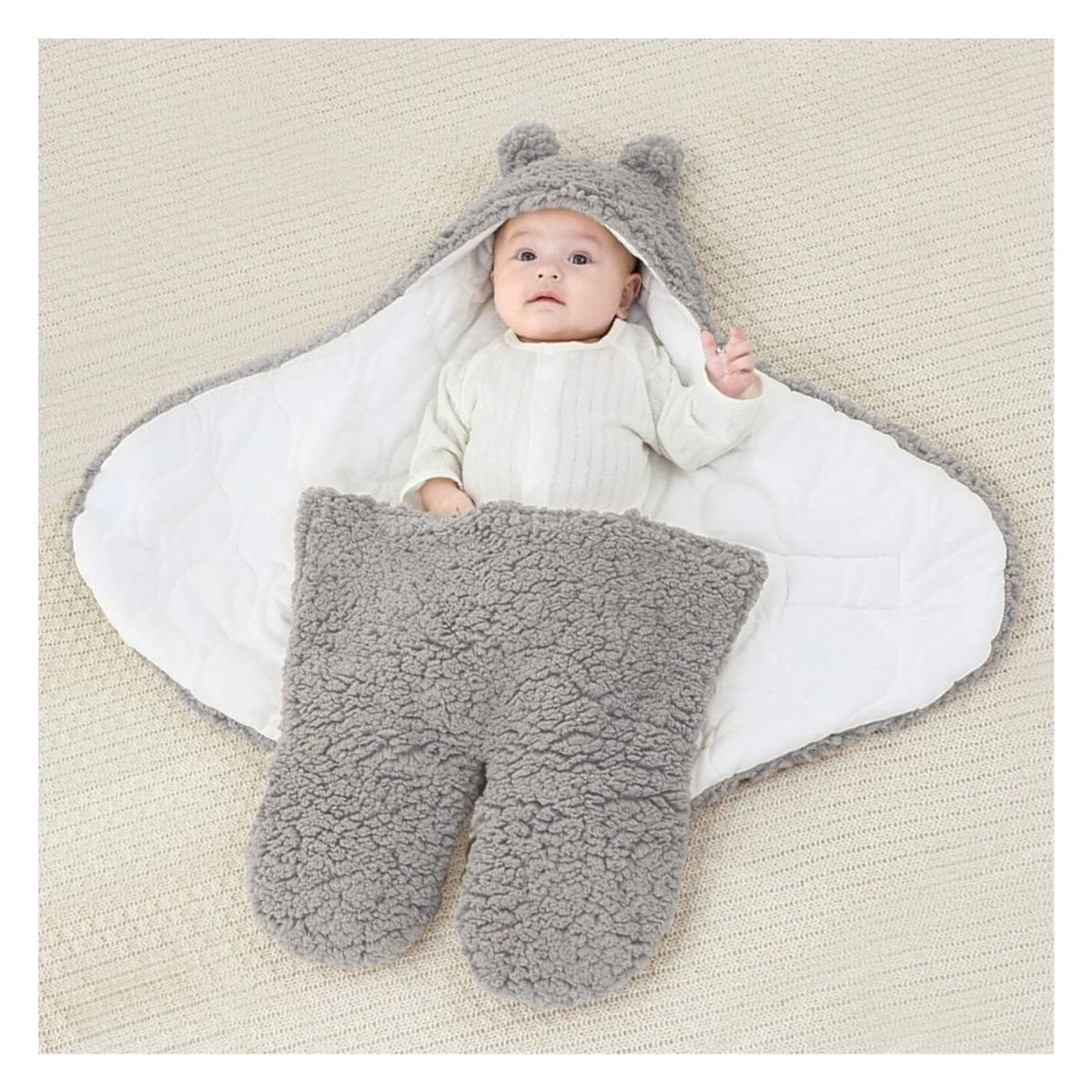 GENERICO - Manta Envolvente Gris Osito de Felpa para Bebé Niña