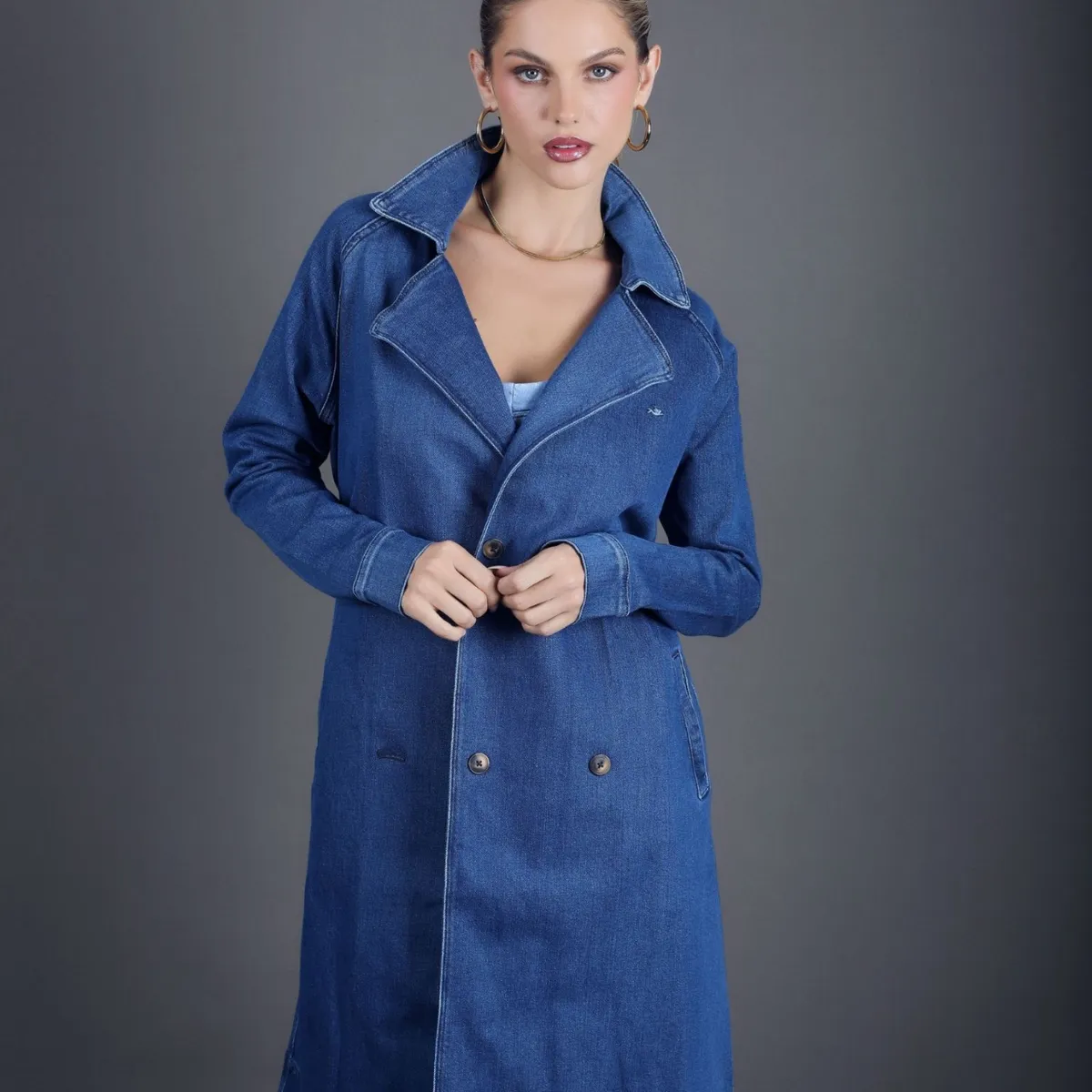 JHAN HIDS - Saco Largo Denim Dakota