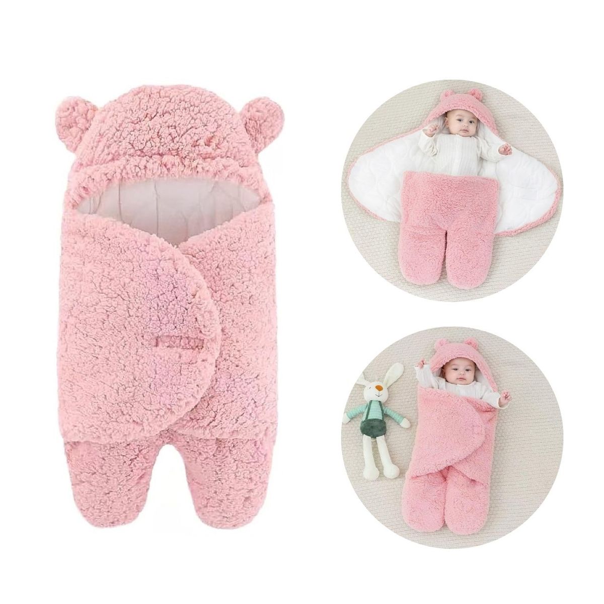 GENERICO - Bolsa de Dormir Osito de Felpa Rosado para Bebé