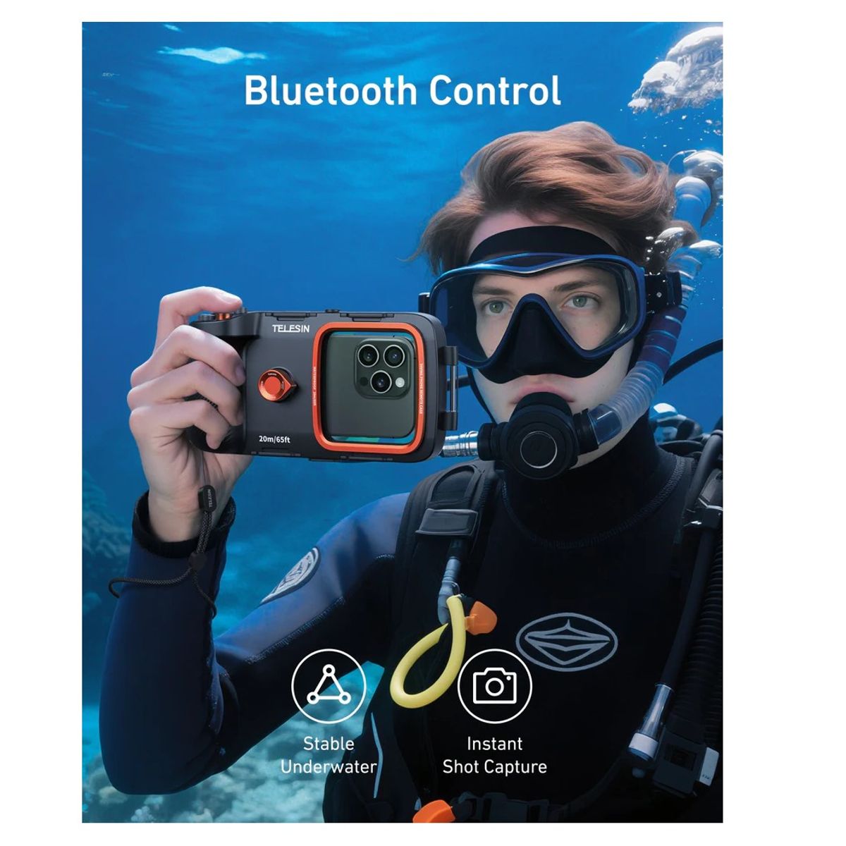 TELESIN - Case acuático para celular universal con control remoto