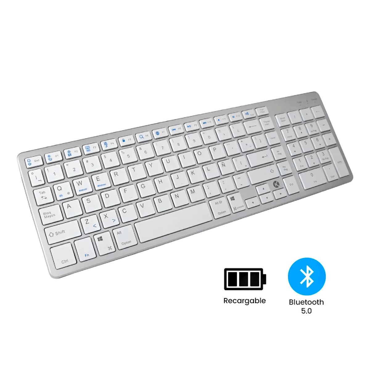 KREED - Teclado Inalámbrico Bluetooth Recargable BK348  Blanco