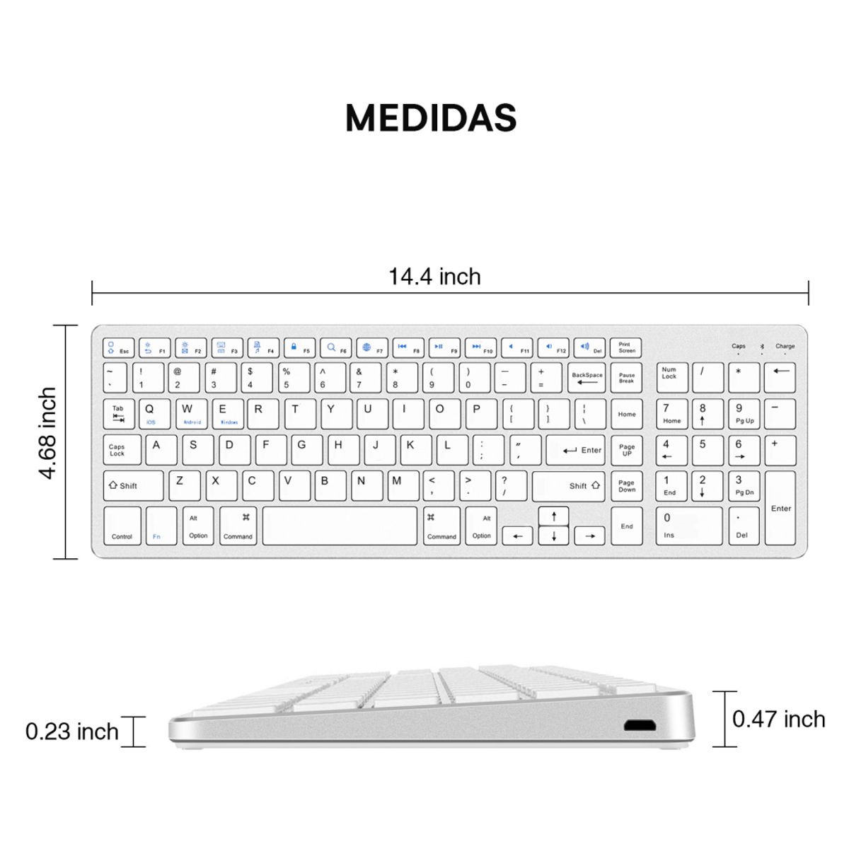 KREED - Teclado Inalámbrico Bluetooth Recargable BK348  Blanco