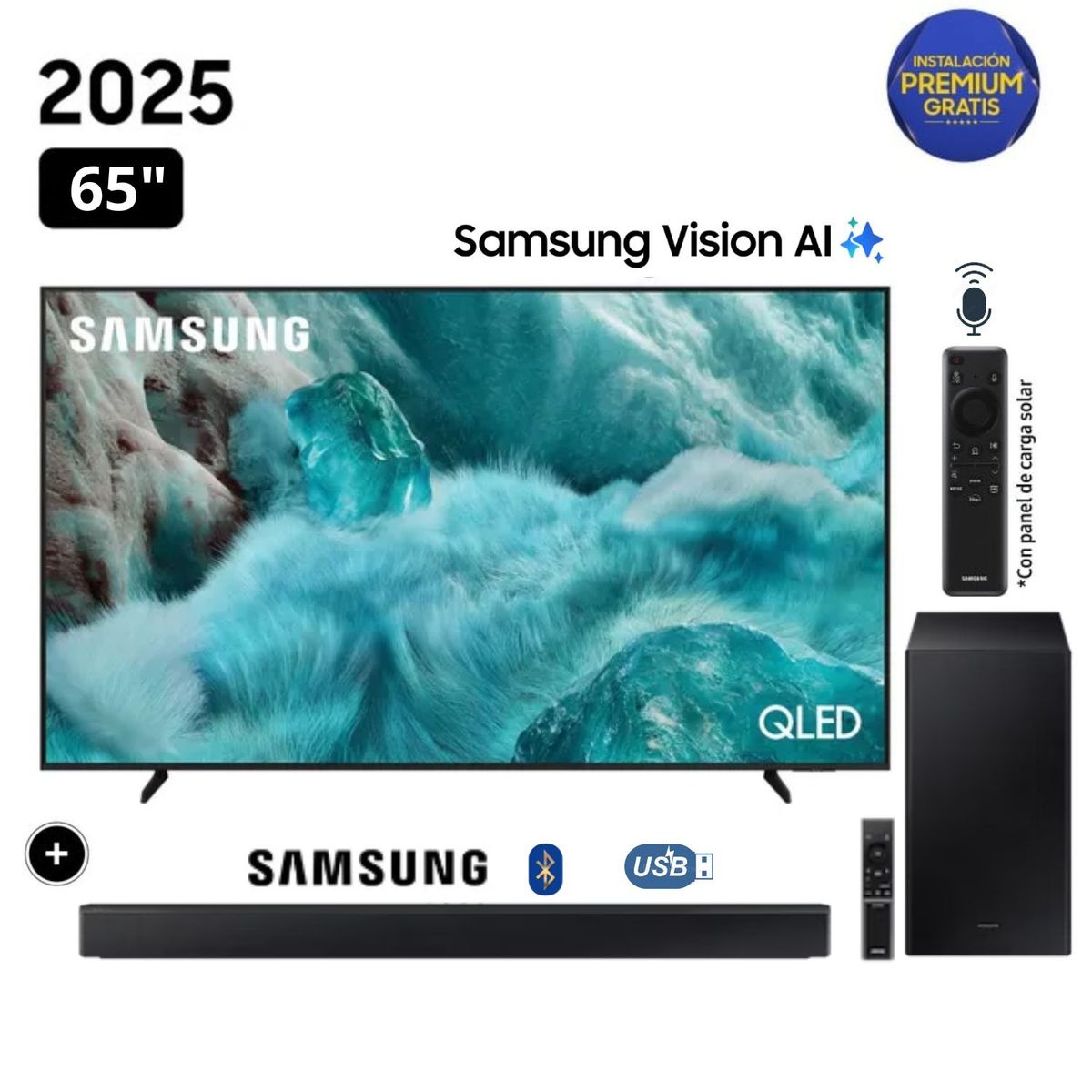 SAMSUNG - Televisor Samsung QLED 65 Visión AI Smart TV QN65Q7F + Soundbar HW B450F