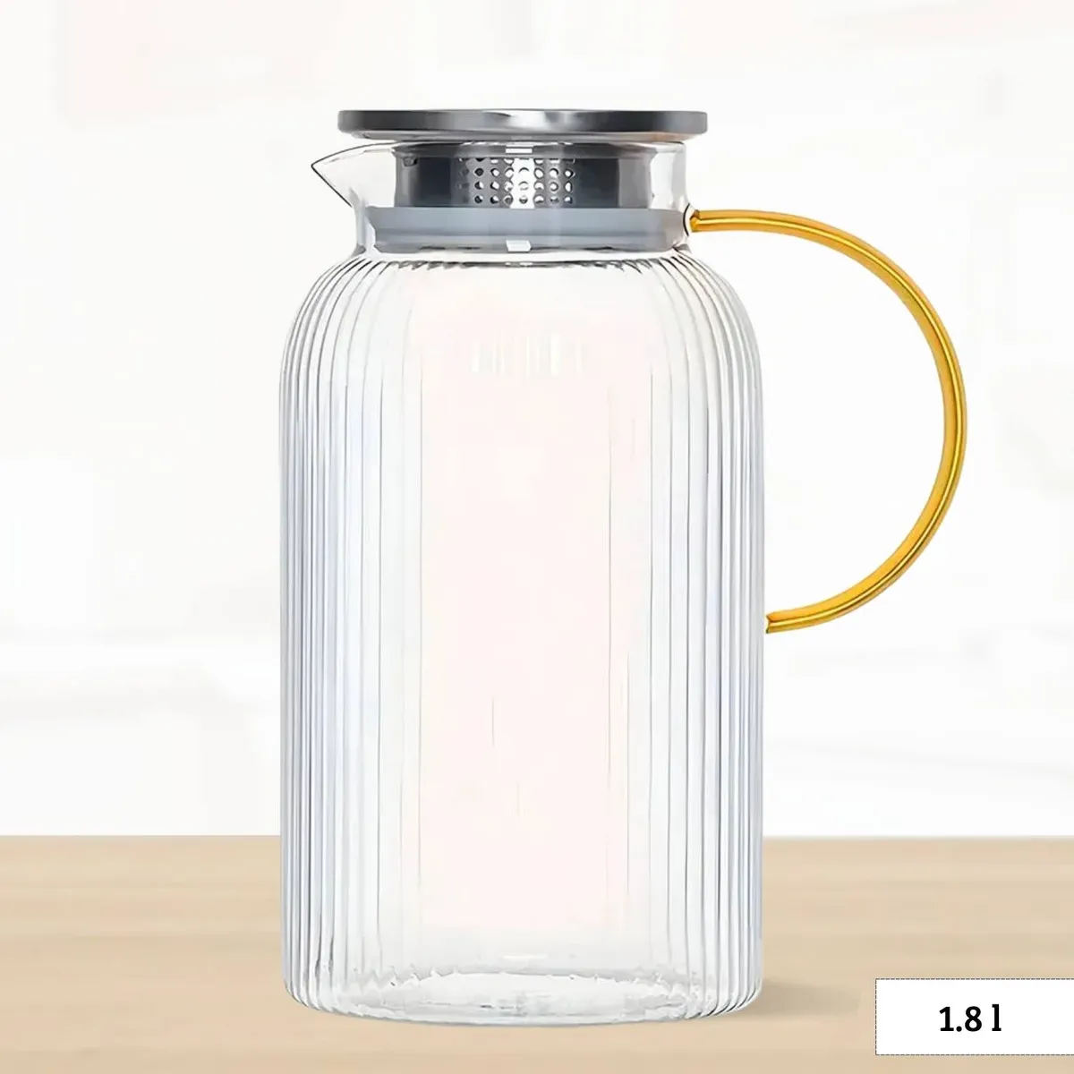 ICHIMATSU - Jarra de Vidrio Borosilicato Tapa de Metal Asa Dorado 1.80 l