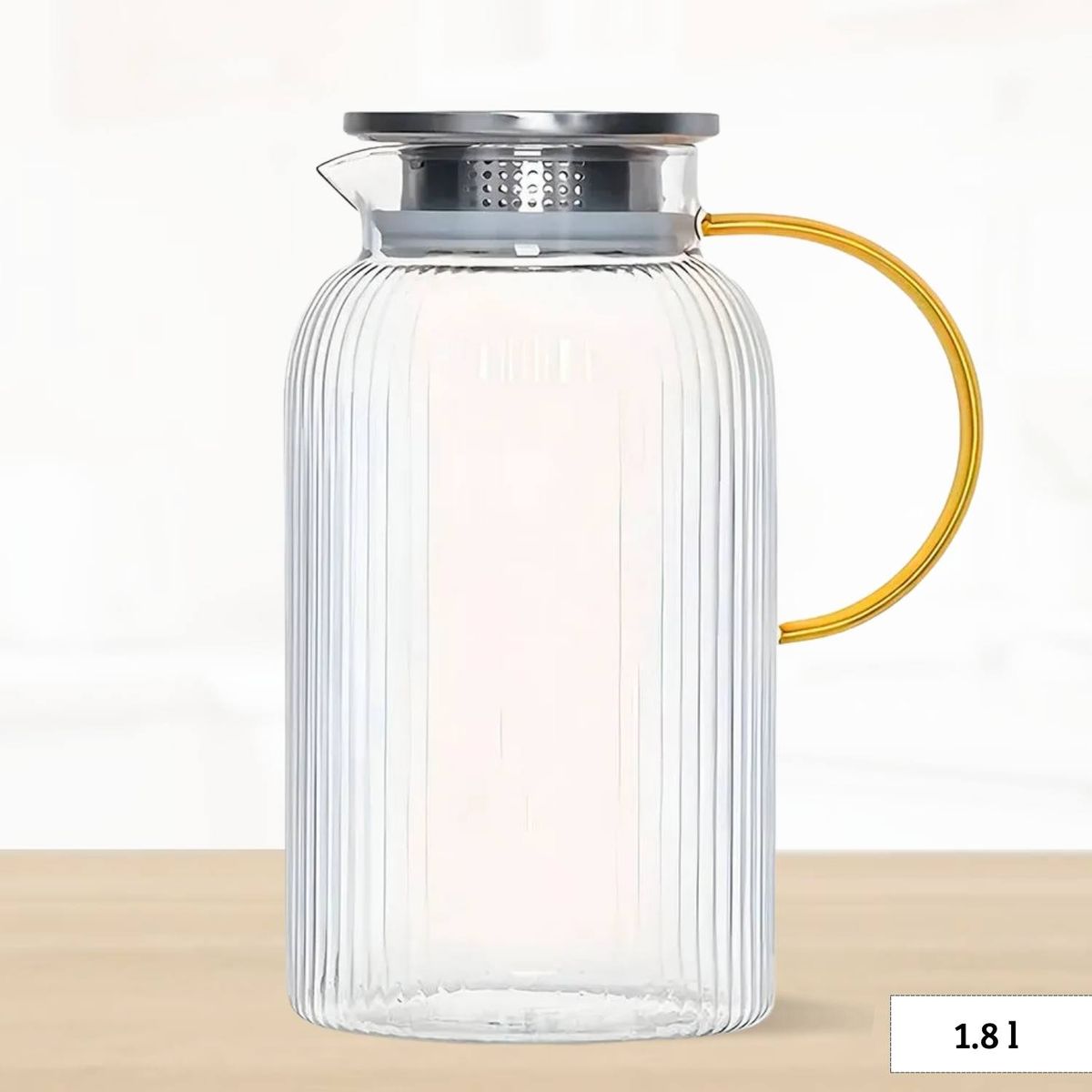 ICHIMATSU - Jarra de Vidrio Borosilicato Tapa de Metal Asa Dorado 1.80 l