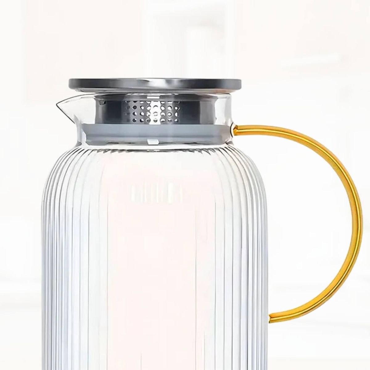 ICHIMATSU - Jarra de Vidrio Borosilicato Tapa de Metal Asa Dorado 1.80 l