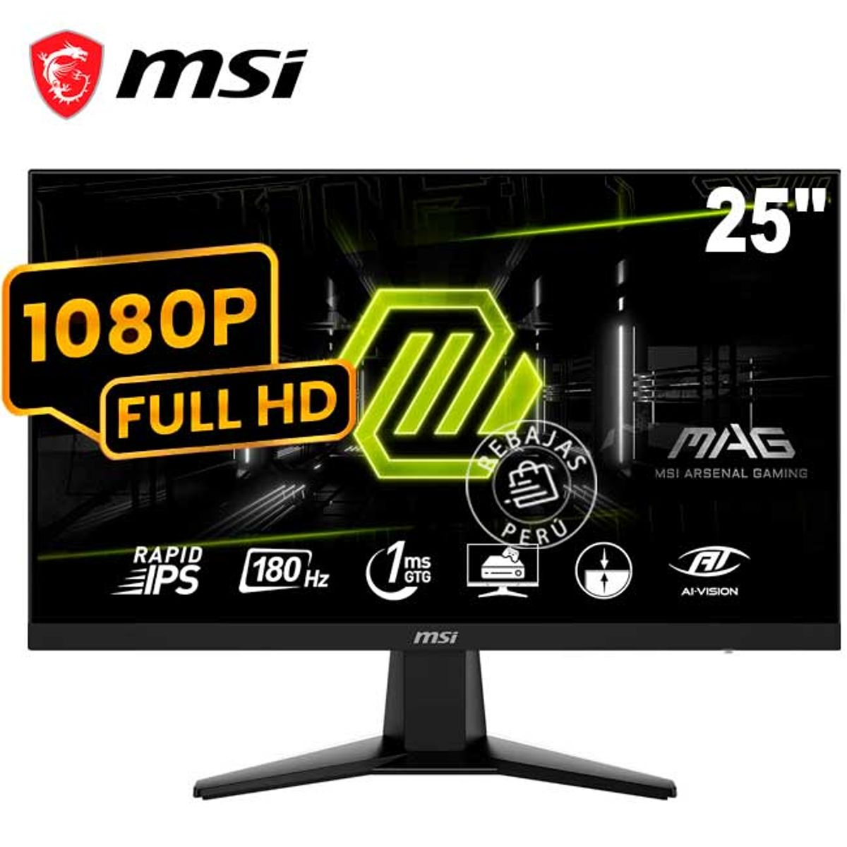 MSI - Monitor Gaming 24.5″ VA Rápido Full HD 250 Hz 0.5 ms HDR MSI MAG255XFV